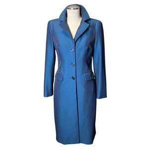 Vintage 90s y2K Bebe Dress Coat 6 Iridescent Blue Long Blazer Suit Jacket